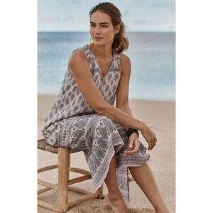 Pure J. Jill Linen Paisley Print Sleeveless Midi Dress Lavender Gray Large L